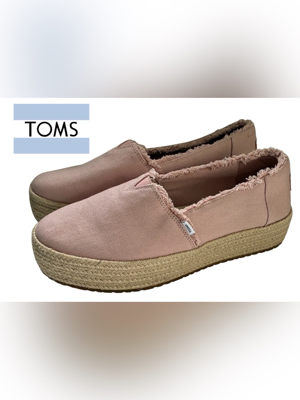 TOMS VALENCIA PLATFORM SHOES SLIP ON PINK CANVAS ESPADRILLE